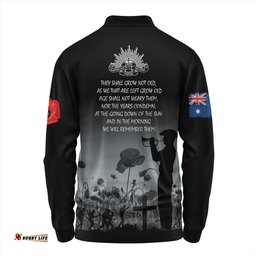 Amazing Aussie Australia Anzac Day Lest We Forget Black Long Sleeve Polo Shirt