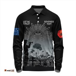 Amazing Aussie Australia Anzac Day Lest We Forget Black Long Sleeve Polo Shirt