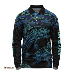 Amazing Aussie Australia Fishing Custom Fish Reaper Fish Skeleton Blue Long Sleeve Polo Shirt