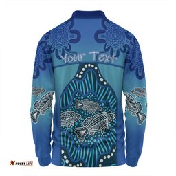 Amazing Aussie Australia Aboriginal Custom Blue Aboriginal Dot With Fish Long Sleeve Polo Shirt