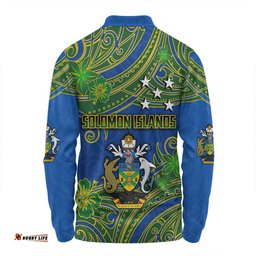 Amazing Aussie Australia South Sea Islanders Solomon Islands Symbol In Polynesian Patterns With Tropical Flowers Style Long Sleeve Polo Shirt