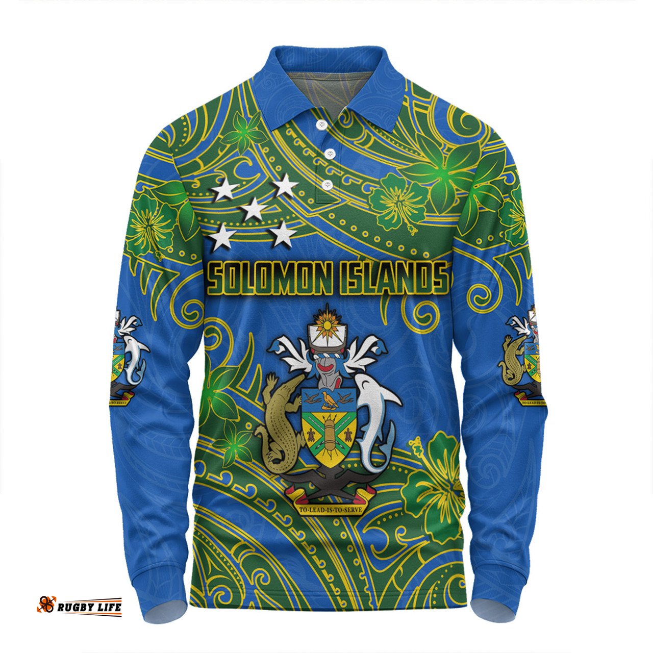 Amazing Aussie Australia South Sea Islanders Solomon Islands Symbol In Polynesian Patterns With Tropical Flowers Style Long Sleeve Polo Shirt