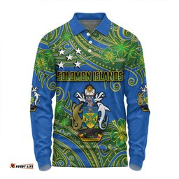 Amazing Aussie Australia South Sea Islanders Solomon Islands Symbol In Polynesian Patterns With Tropical Flowers Style Long Sleeve Polo Shirt