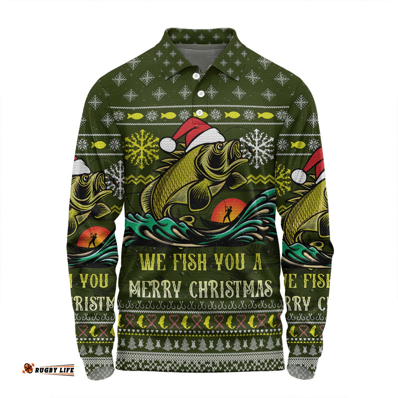 Amazing Aussie Australia Christmas Fishing Custom We Fish You A Merry Christmas Long Sleeve Polo Shirt