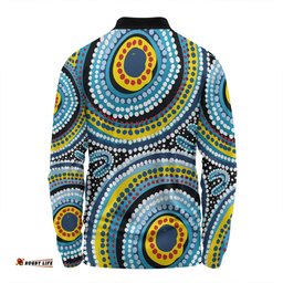 Amazing Aussie Australia Dot Painting Inspired Aboriginal Blue Aboriginal Style Dot Art Long Sleeve Polo Shirt