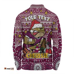 Queensland Cane Toads Christmas Custom Long Sleeve Polo Shirt - Christmas Knit Patterns Vintage Jersey Ugly Long Sleeve Polo Shirt
