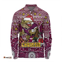 Queensland Cane Toads Christmas Custom Long Sleeve Polo Shirt - Christmas Knit Patterns Vintage Jersey Ugly Long Sleeve Polo Shirt