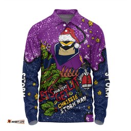 Melbourne Storm Christmas Custom Long Sleeve Polo Shirt - Let's Get Lit Chrisse Pressie Long Sleeve Polo Shirt