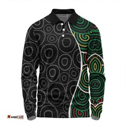 Amazing Aussie Australia Aboriginal Green Dot Art Circle Pattern From Aboriginal Art Long Sleeve Polo Shirt