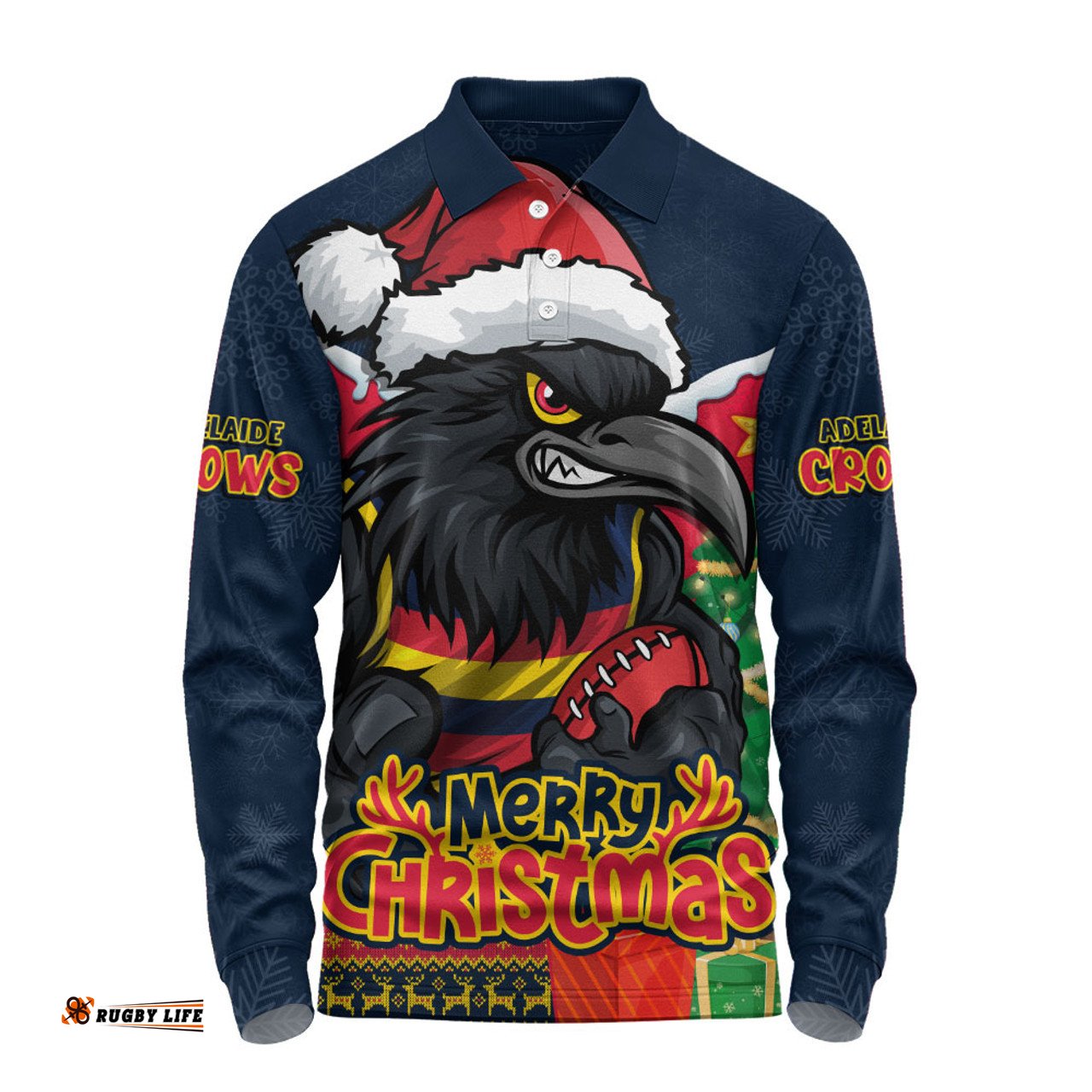 Amazing Aussie Adelaide Crows Santa Scoring Touchdown On Christmas Game Day Long Sleeve Polo Shirt