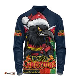 Amazing Aussie Adelaide Crows Santa Scoring Touchdown On Christmas Game Day Long Sleeve Polo Shirt
