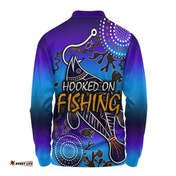 Amazing Aussie Australia Fishing Aboriginal Fishing Custom Hooked On Fishing With Aboriginal Patterns Long Sleeve Polo Shirt