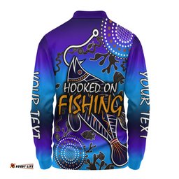 Amazing Aussie Australia Fishing Aboriginal Fishing Custom Hooked On Fishing With Aboriginal Patterns Long Sleeve Polo Shirt