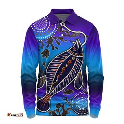 Amazing Aussie Australia Fishing Aboriginal Fishing Custom Hooked On Fishing With Aboriginal Patterns Long Sleeve Polo Shirt