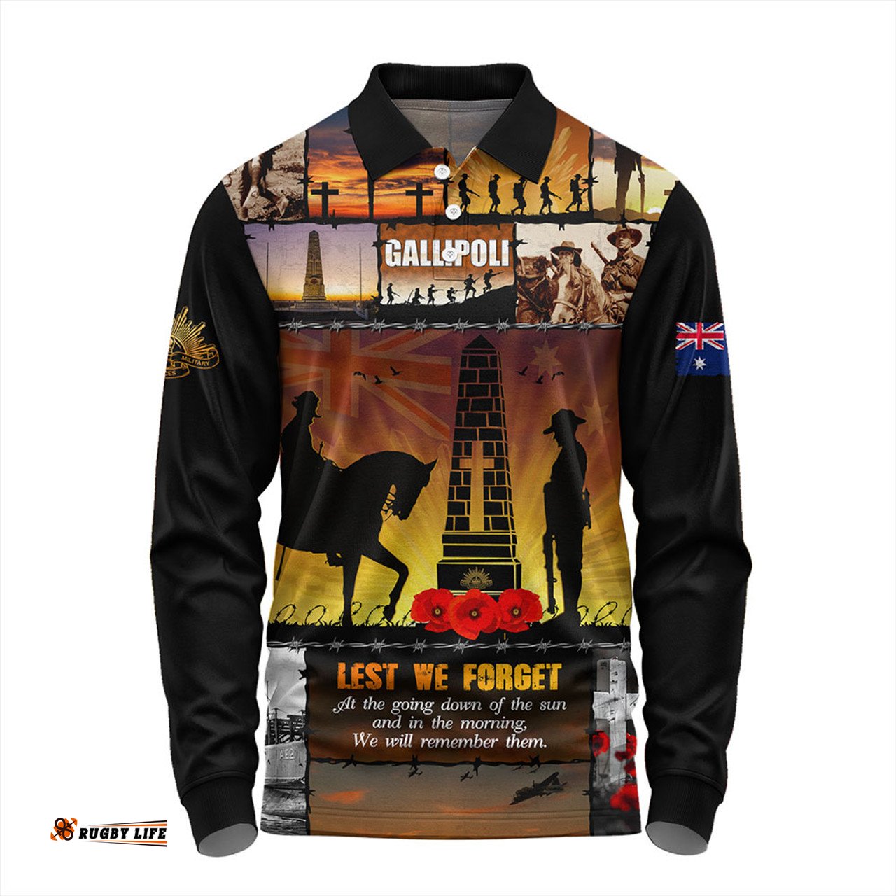 Amazing Aussie Australia Anzac Day Honoring Gallipoli Heroes Memorial Long Sleeve Polo Shirt