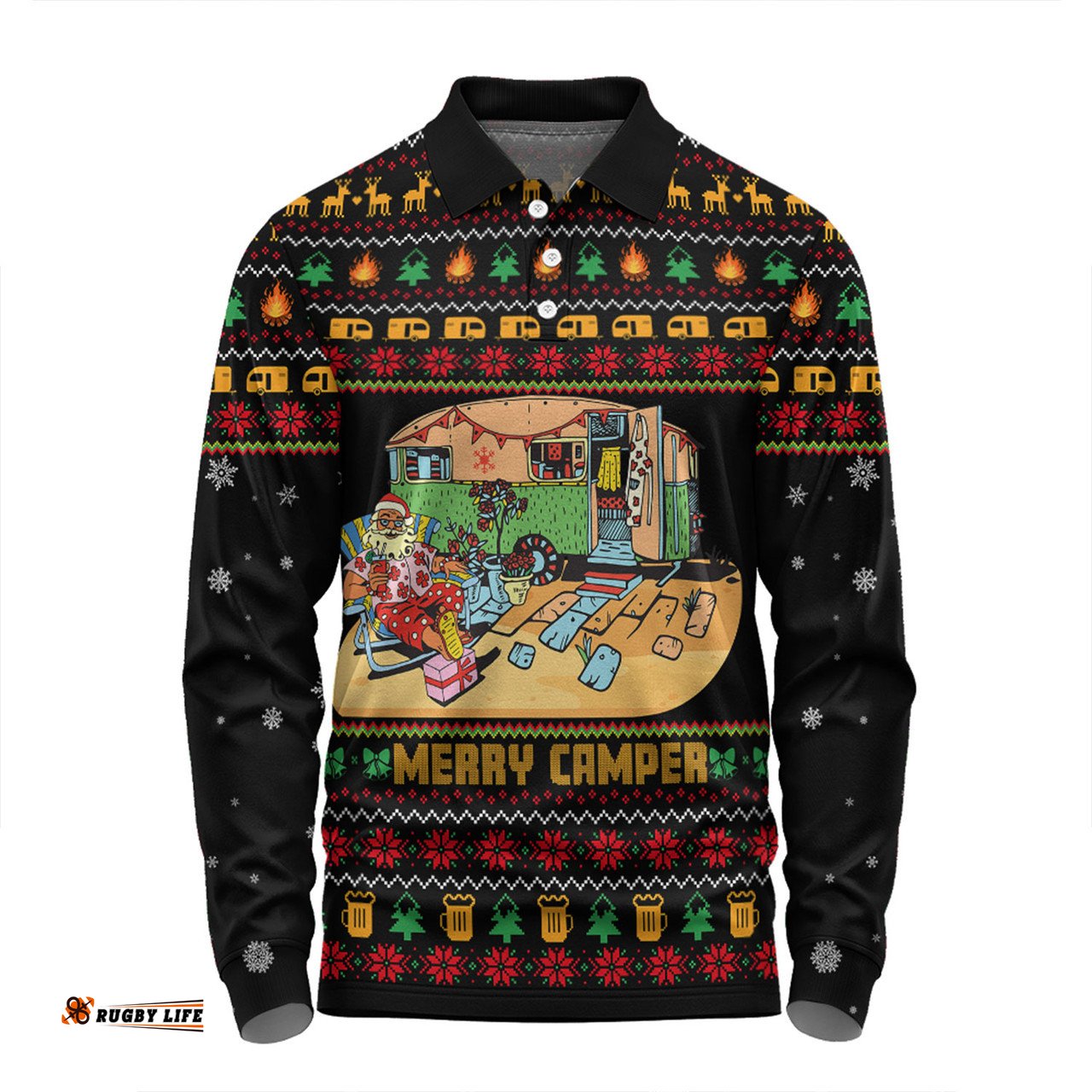 Amazing Aussie Australia Christmas Custom Aussie Christmas Merry Campers Long Sleeve Polo Shirt