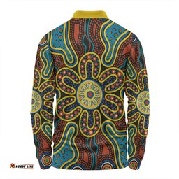 Amazing Aussie Australia Dot Painting Inspired Aboriginal Aboriginal Color Dot Inspired Long Sleeve Polo Shirt