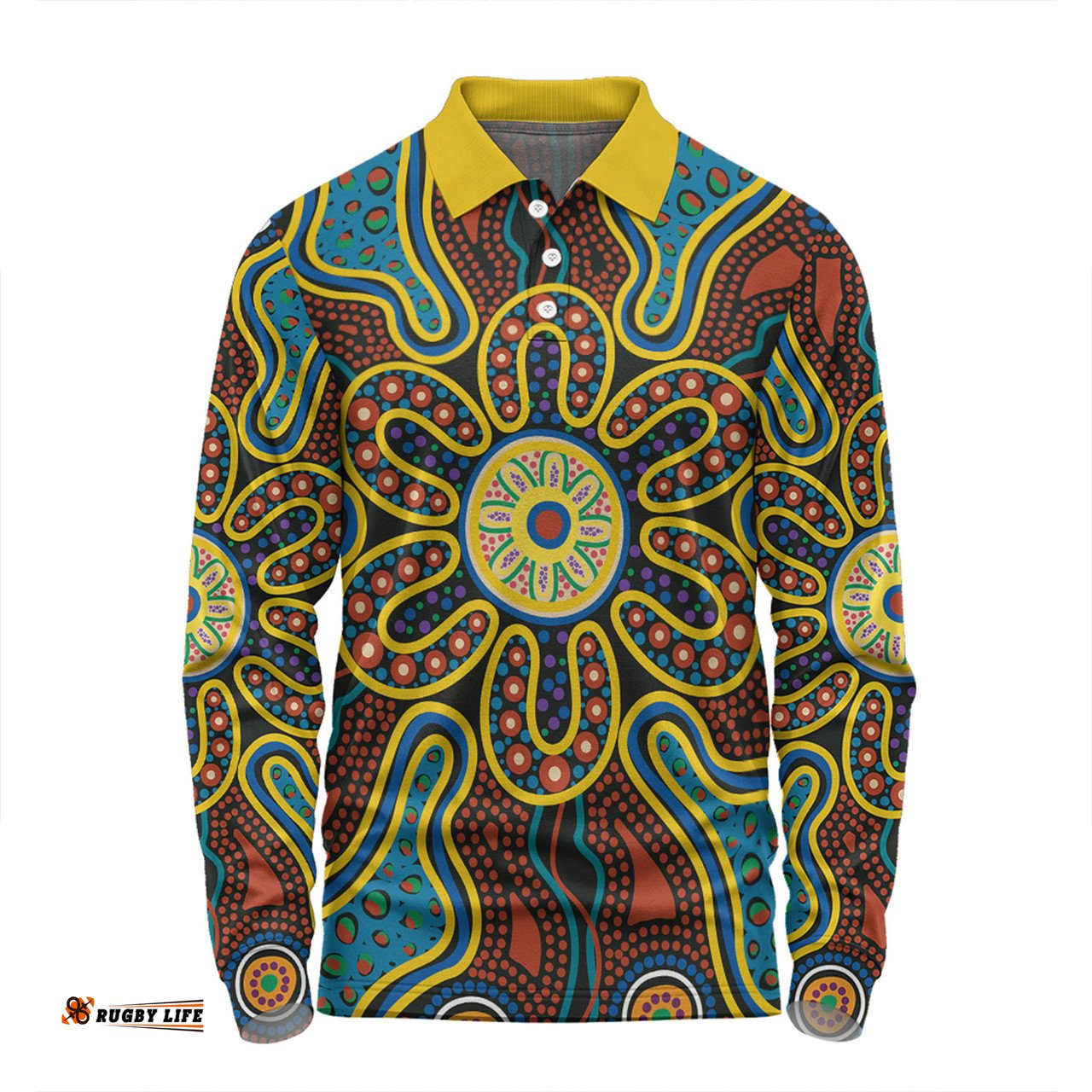 Amazing Aussie Australia Dot Painting Inspired Aboriginal Aboriginal Color Dot Inspired Long Sleeve Polo Shirt