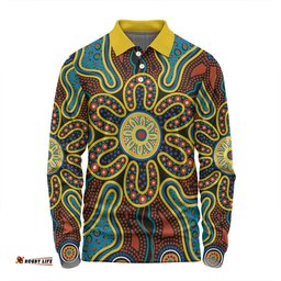 Amazing Aussie Australia Dot Painting Inspired Aboriginal Aboriginal Color Dot Inspired Long Sleeve Polo Shirt