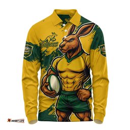 Amazing Aussie Aussie Wallabies Wallabies Kangaroo Power Rugby Long Sleeve Polo Shirt
