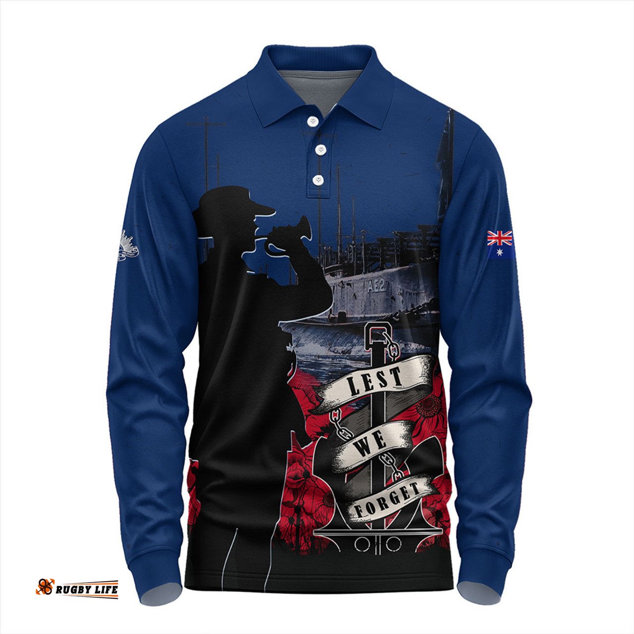 Amazing Aussie Australia Anzac Day Lest We Forget Royal Australian Navy Long Sleeve Polo Shirt