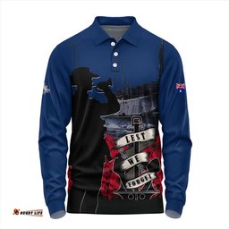 Amazing Aussie Australia Anzac Day Lest We Forget Royal Australian Navy Long Sleeve Polo Shirt