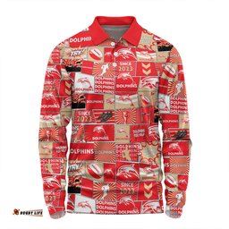 Redcliffe Dolphins Long Sleeve Polo Shirt - Team Of Us Die Hard Fan Supporters Comic Style Long Sleeve Polo Shirt