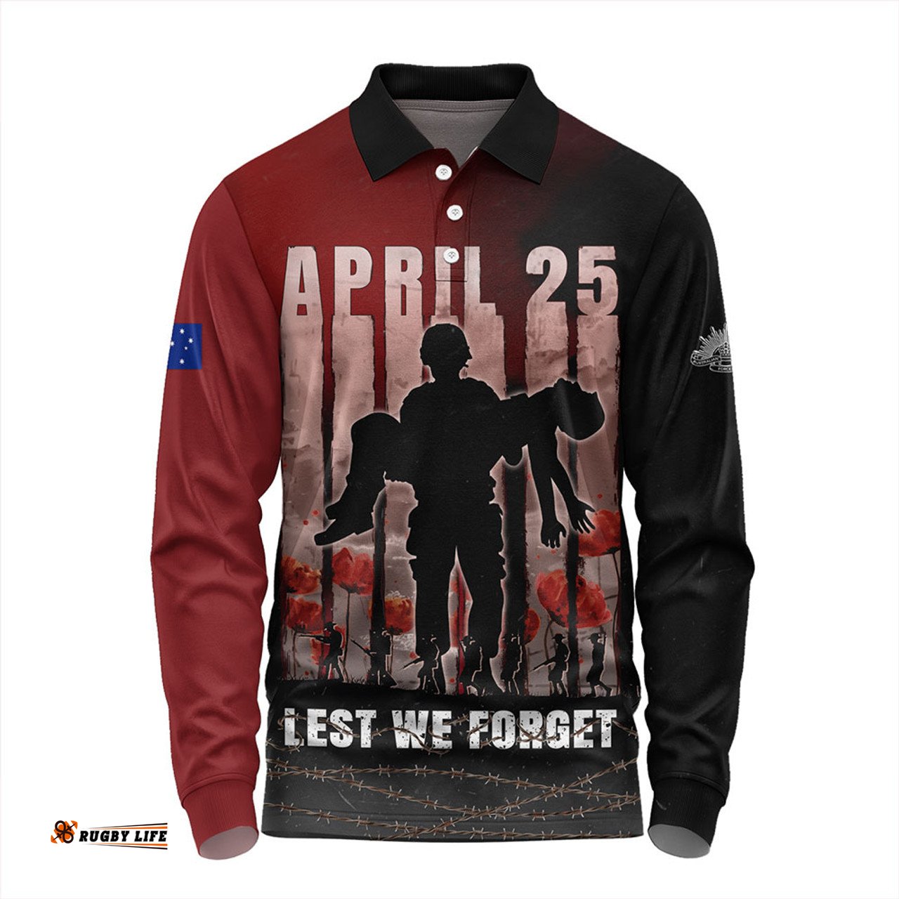 Amazing Aussie Australia Anzac Day Lest We Forget The Sacrifice Of Soldiers Long Sleeve Polo Shirt