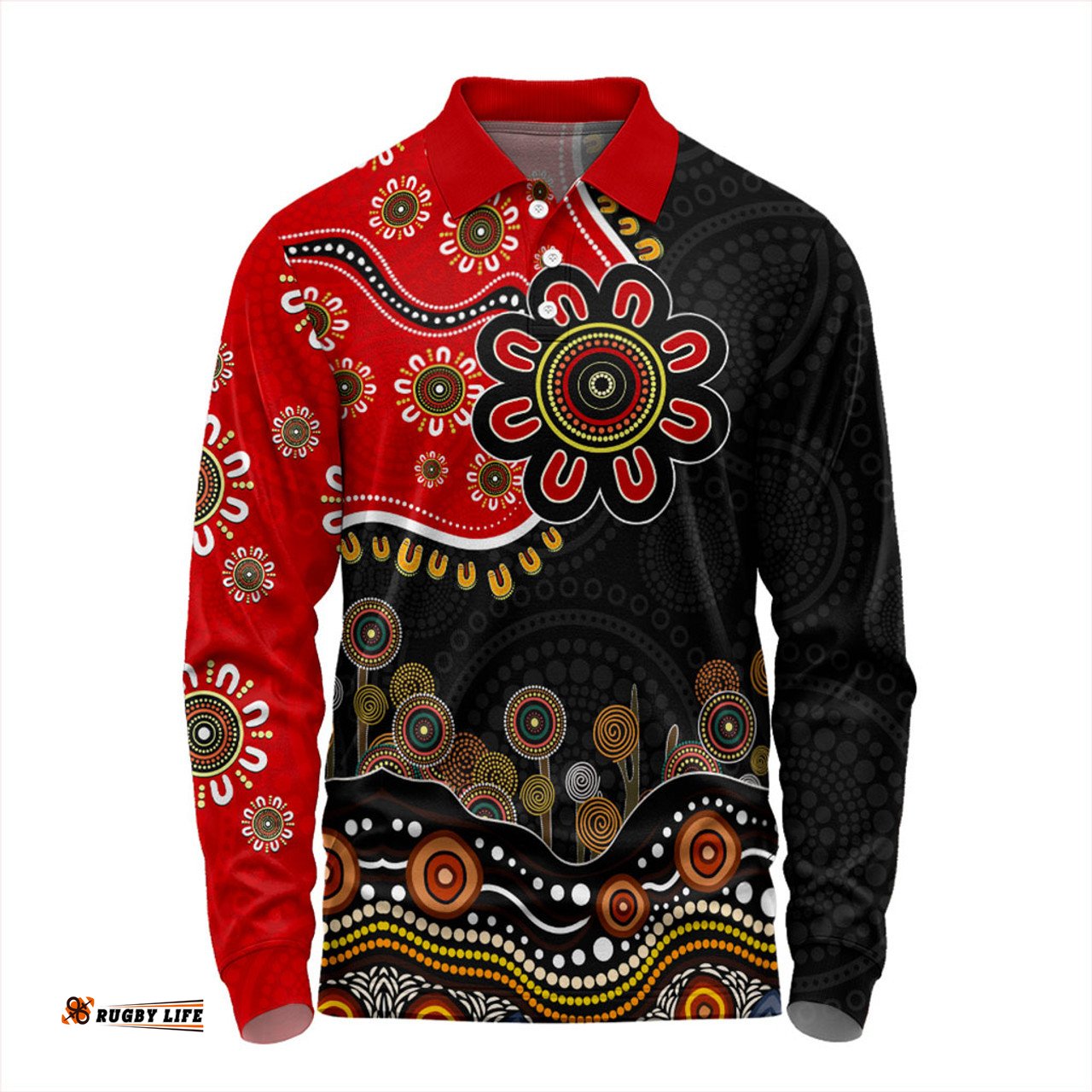 Amazing Aussie Australia Aboriginal Dot Art In My Heart Long Sleeve Polo Shirt