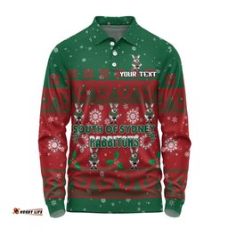 South Sydney Rabbitohs Custom Long Sleeve Polo Shirt - Special Ugly Christmas Long Sleeve Polo Shirt