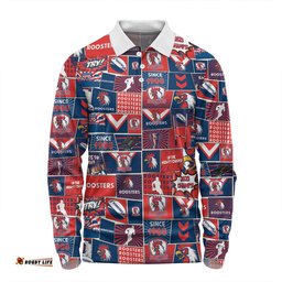 Sydney Roosters Long Sleeve Polo Shirt - Team Of Us Die Hard Fan Supporters Comic Style Long Sleeve Polo Shirt