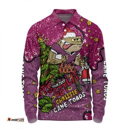 Queensland Cane Toads Christmas Custom Long Sleeve Polo Shirt - Let's Get Lit Chrisse Pressie Long Sleeve Polo Shirt
