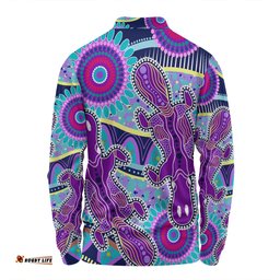 Australia Platypus Aboriginal Long Sleeve Polo Shirt - Purple Platypus With Aboriginal Art Dot Painting Patterns Inspired Long Sleeve Polo Shirt
