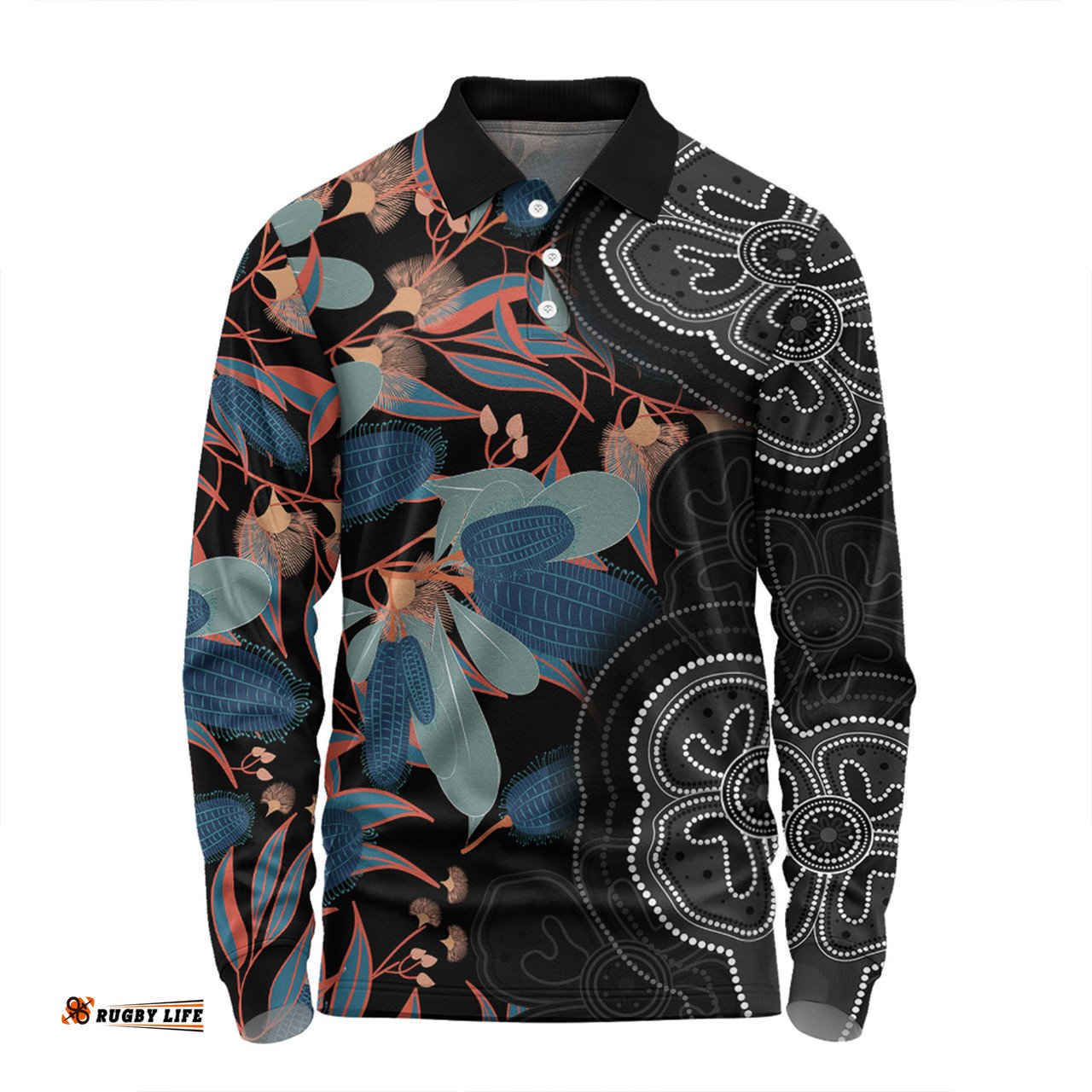 Amazing Aussie Australia Aboriginal Australian Native Floral Seamless Pattern Long Sleeve Polo Shirt