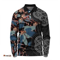 Amazing Aussie Australia Aboriginal Australian Native Floral Seamless Pattern Long Sleeve Polo Shirt