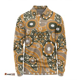 Australia Aboriginal Long Sleeve Polo Shirt - Orange Aboriginal Dot Art Inspired Long Sleeve Polo Shirt