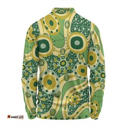 Australia Aboriginal Long Sleeve Polo Shirt - Yellow Aboriginal Dot Art Inspired Long Sleeve Polo Shirt