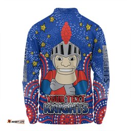 Newcastle Knights Custom Long Sleeve Polo Shirt - Custom With Aboriginal Inspired Style Of Dot Painting Patterns  Long Sleeve Polo Shirt