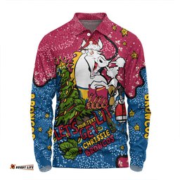 Brisbane Broncos Christmas Custom Long Sleeve Polo Shirt - Let's Get Lit Chrisse Pressie Long Sleeve Polo Shirt