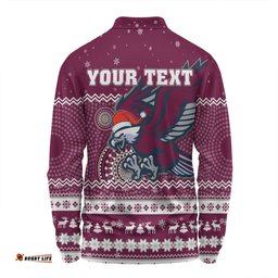 Manly Warringah Sea Eagles Christmas Custom Long Sleeve Polo Shirt - Ugly Xmas And Aboriginal Patterns For Die Hard Fan Long Sleeve Polo Shirt