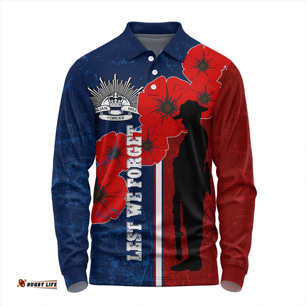 Amazing Aussie Australia Anzac Day Lest We Forget Remebrance Day (Blue) Long Sleeve Polo Shirt
