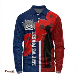 Amazing Aussie Australia Anzac Day Lest We Forget Remebrance Day (Blue) Long Sleeve Polo Shirt