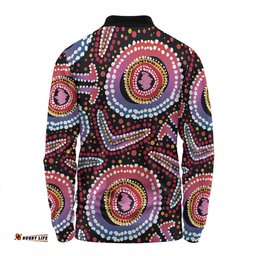 Amazing Aussie Australia Dot Painting Inspired Aboriginal Boomerang From Aboriginal Art Long Sleeve Polo Shirt