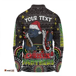 Penrith Panthers Christmas Custom Long Sleeve Polo Shirt - Christmas Knit Patterns Vintage Jersey Ugly Long Sleeve Polo Shirt