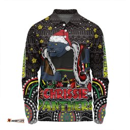 Penrith Panthers Christmas Custom Long Sleeve Polo Shirt - Christmas Knit Patterns Vintage Jersey Ugly Long Sleeve Polo Shirt