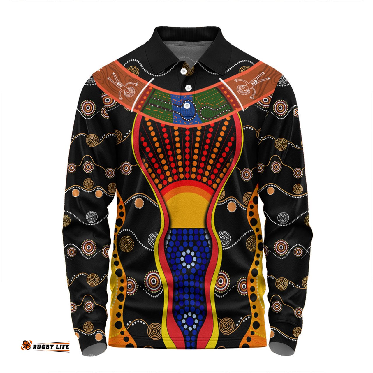 Amazing Aussie Australia Aboriginal Custom Indigenous Dot With Boomerang Inspired Long Sleeve Polo Shirt