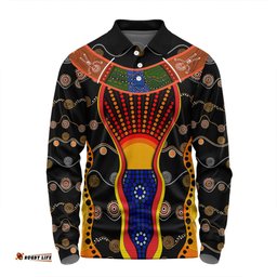 Amazing Aussie Australia Aboriginal Custom Indigenous Dot With Boomerang Inspired Long Sleeve Polo Shirt