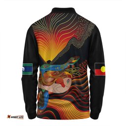 Amazing Aussie Australia Aboriginal Custom Rainbow Serpent In Aboriginal Dreaming Art Inspired Long Sleeve Polo Shirt