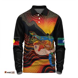 Amazing Aussie Australia Aboriginal Custom Rainbow Serpent In Aboriginal Dreaming Art Inspired Long Sleeve Polo Shirt