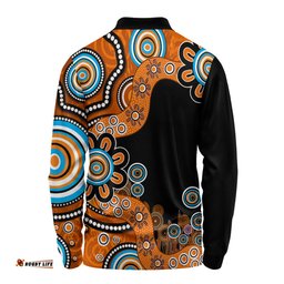 Amazing Aussie Australia Aboriginal Indigenous Dot Painting Orange Long Sleeve Polo Shirt